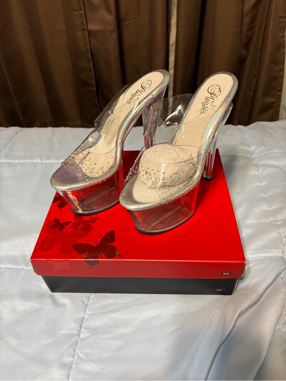 Pleaser Clear Platform Heels in Iridescent and Clear